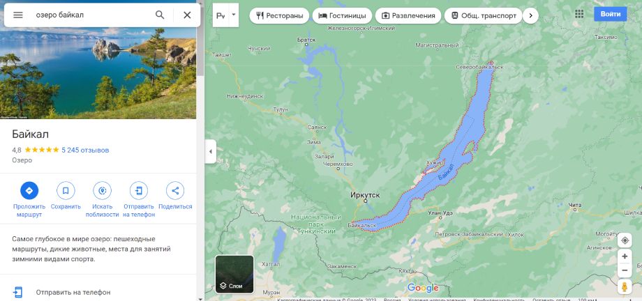 Озеро Байкал - скриншот карты google